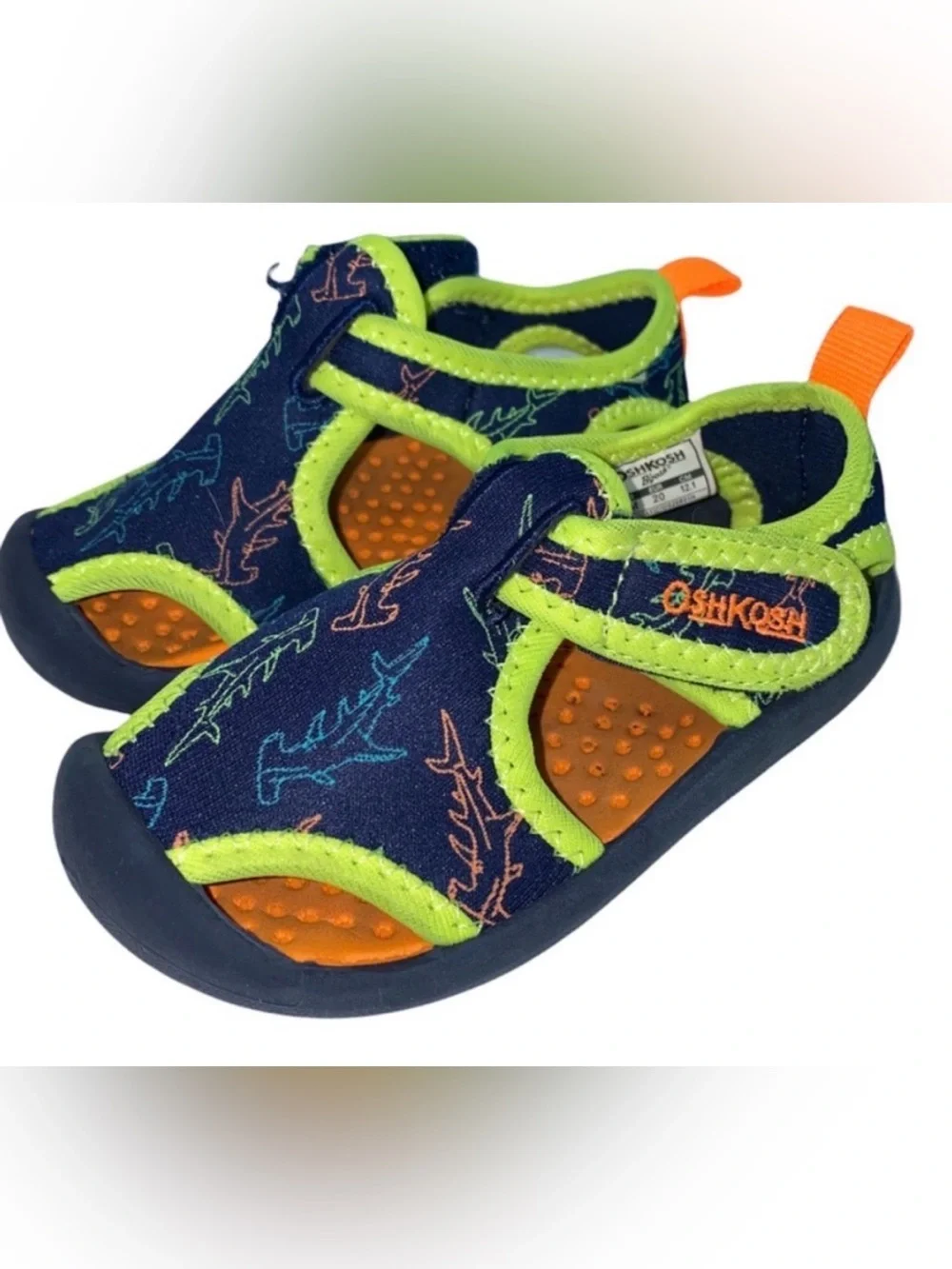 OshKosh B'gosh Navy, Lime & Orange Shark-Print Kids Water Shoes